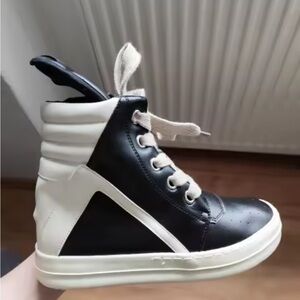 Rick Owens Black and White High-Top Sneakers
